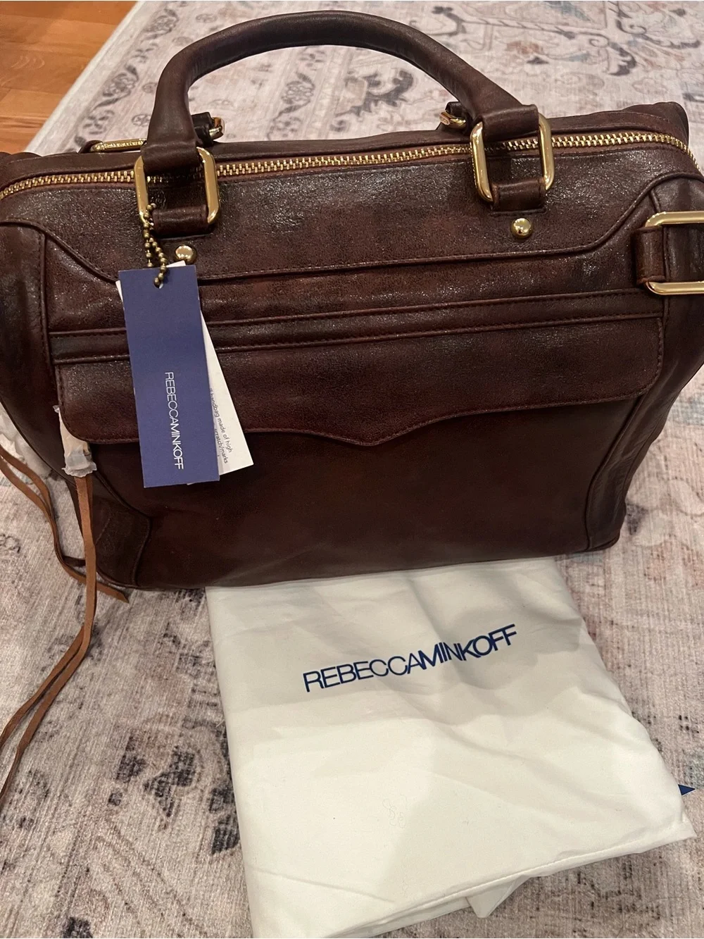 Rebecca Minkhoff OG MAB Satchel - Dark Brown Leather, Square Gold Hardware - NWT